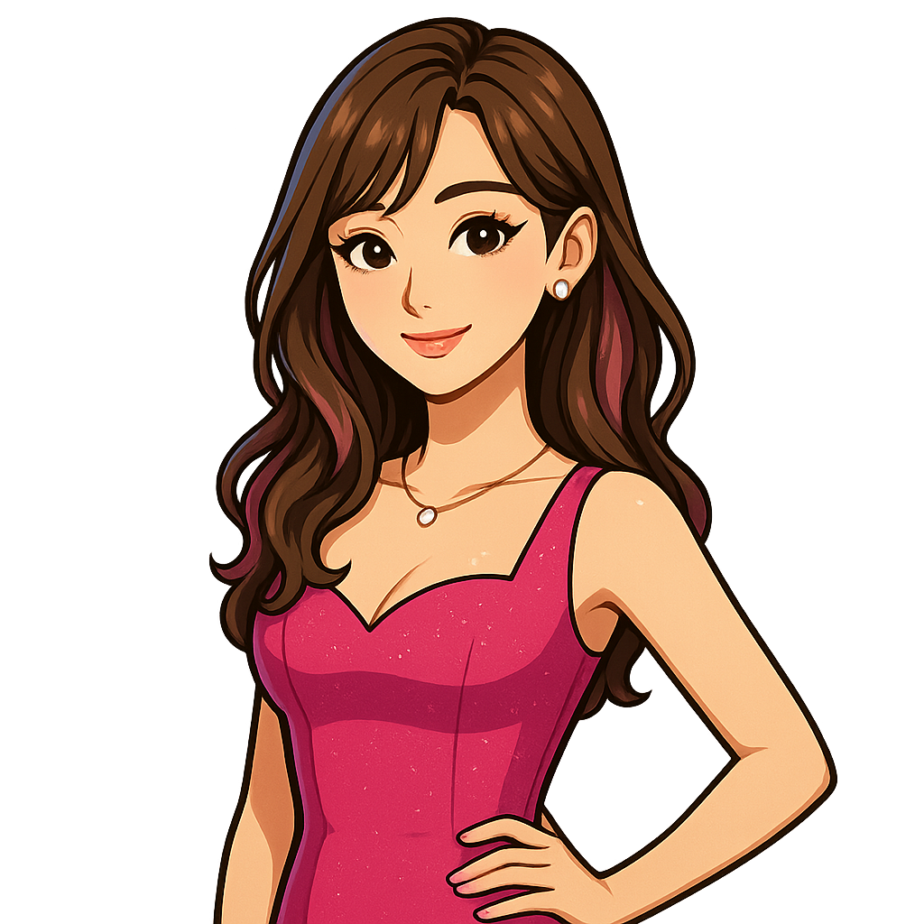 女性が憧れる雰囲気の日本人キャバ嬢の高品質イラスト。上品なピンクドレスで微笑む女性。