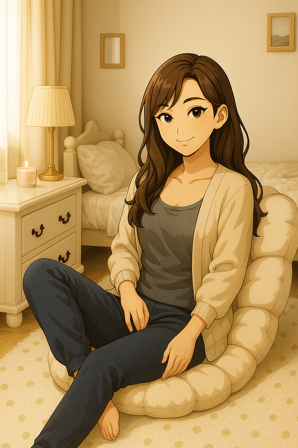 座椅子でリラックスする女性イラスト（CTA用）